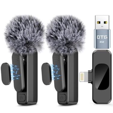 Imagem de NICHOM Microfone de lapela sem fio para iPhone iPad, MacBook, mini microfone com redução de ruído, microfone Lightning para vlog de vídeo, TikTok, YouTube, entrevistas, transmissão ao vivo, pacote com