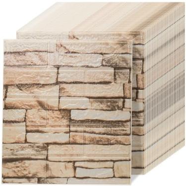 Imagem de Orgthin Painéis de parede 3D descascam e colem, 40 peças de papel de parede 3D de espuma de PE, painéis de parede de tijolo falso para quarto, sala de estar, escadas, cozinha, branco rochoso