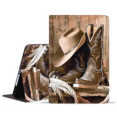 Imagem de FVAENDHIO Capa para Samsung Galaxy Tab S9 FE 5G 10,9 polegadas/Galaxy Tab S9 11 polegadas 2023, suporte ajustável, auto despertar/hibernar, capa de couro inteligente, botas e chapéu Western Cowboy