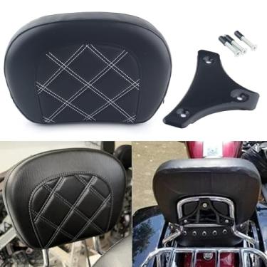 Imagem de FINMOKAL Almofada de encosto Sissy Bar para motocicleta com suporte preto para Harley Breakout CVO Electra Street Road Glide Road King Ultra Classic Solftail Heritage 1996-2023 - Linha branca