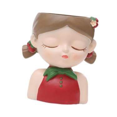 Imagem de Bothyi Desenho animado plantador mesa vaso de flores aniversário presentes pequeno vaso de flores resina vaso de plantas decorativo para prateleira, Vermelho Acastanhado