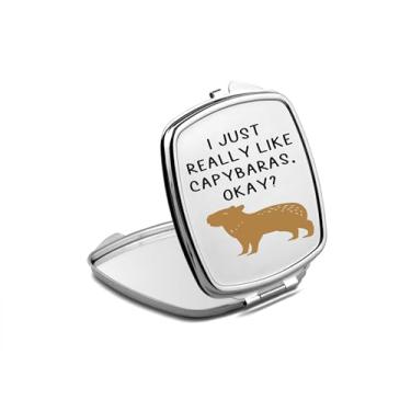 Imagem de SpreadPassion Espelho compacto Capybara, espelho fotográfico I just Really Like Capybaras, espelho de maquiagem de viagem pequeno espelho portátil, espelho de bolso portátil, ideia de aniversário (1,