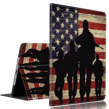 Imagem de Capa para Samsung Galaxy Tab A9+ modelo 11'2023 (SM-X210/X216/X218), capa dobrável de encaixe fino com hibernar/despertar automático, bandeira americana soldado americano militar