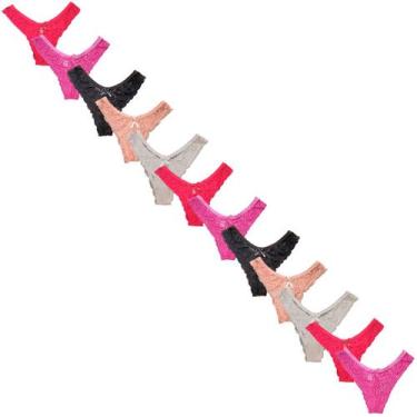 Imagem de Kit 12 Calcinha Rendada Adulto Fristyle Microfibra Fio Dental, GG, Pre