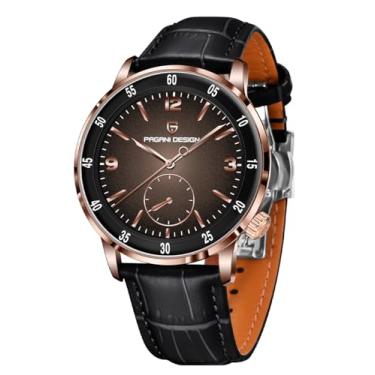 Imagem de Pagani Design Relógio masculino automático 100 m à prova d'água ponteiro casual pulseira de couro para negócios, Dourado, preto