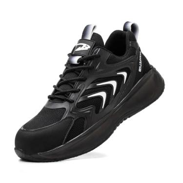 Imagem de Letuwj Sapatos femininos de segurança de cabeça de aço com cabeça de aço de cano baixo, Preto, 34