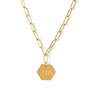 Imagem de Sorority Shop Zeta Tau Alpha Colar de clipe de papel — ZTA Colar de presentes de irmandade banhado a ouro 18K, presentes de longa duração Zeta Tau Alpha para mulheres, tamanho único, banhado a ouro, sem pedra preciosa, One Size, Banhado a ouro, Sem pedra preciosa