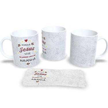 Imagem de Caneca Evangelica de Porcelana Personalizada Religião Cristã Ele Vive