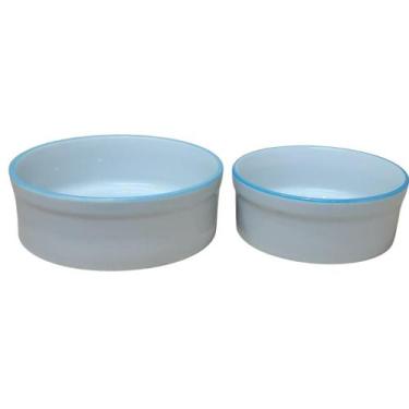 Imagem de Kit Comedouro e Bebedouro para Cães e Gatos - Porcelana Borda Azul - A