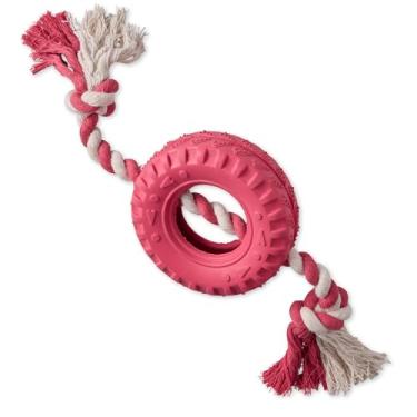 Imagem de Pet Passion Pneu de borracha natural e corda de algodão orgânico para puxar e mastigar brinquedo para cães para todas as raças de animais de estimação, rosa, tamanho único