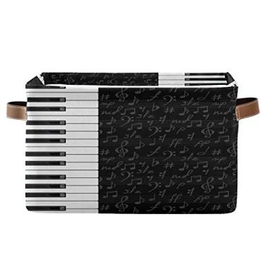Imagem de AUUXVA Cesta de armazenamento para teclado de piano, notas musicais, caixa organizadora de lona durável dobrável com alças para prateleira, armário, quarto, casa, escritório
