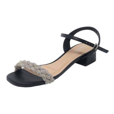 Imagem de Sandália Feminina Salto Baixo Strass Brilhantes Cacci