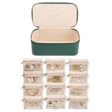 Imagem de Estojo de Jóias Vlando com 12 Bolsas de Veludo para Viagem - Verde