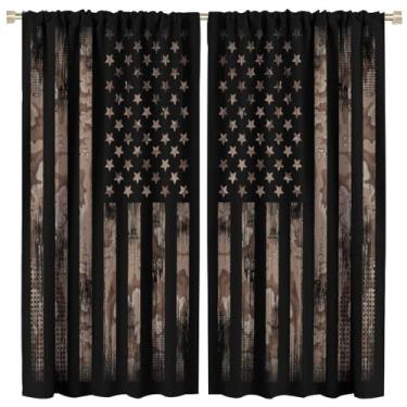 Imagem de Cortinas de bandeira de camuflagem abstrata vintage, figura de madeira rústica, grafite, estrelas americanas e listras, cortinas de janela com bandeira da nação, bolso blecaute para sala de estar,