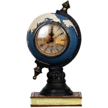Imagem de Globo Terrestre Político Decorativo de Resina, com Relógio Numeros Romanos, 24 cm, Decoração de Mesa, Escritório, Presente, Educativo (Azul)