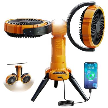 Imagem de NIFBANG Ventilador de acampamento com luz, 8000 mAh recarregável, alimentado por bateria, ventiladores de teto de barraca, oscilação de 270°, rotação de 360°, equipamento essencial de acampamento