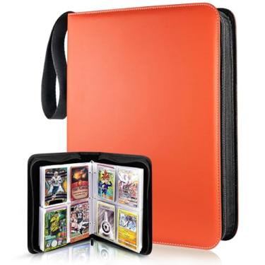 Imagem de TONESPAC Porta-cartões de 400 bolsos compatível com fichário de cartões colecionáveis, organizador de cupons para cartões de beisebol, cartões esportivos (laranja)