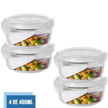 Imagem de Jogo com 4 Potes Vidro Hermético Mantimentos Marmita 400ml -  PRATICAS