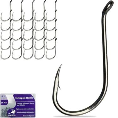 Imagem de Pristis Pacote com 25 anzóis de polvo, anzóis de pesca com bico de aço de alto carbono para água salgada e doce, conjunto de anzóis de pesca a granel, minhoca, anzóis farpados fortes para robalo,