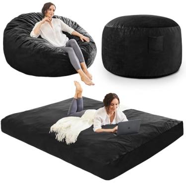 Imagem de Cadeiras de pufe para adultos – Cadeira gigante para pufe conversível – Cadeira Beanbag com cobertura de microfibra/enchimento de espuma para móveis – Sofá de chão no quarto do dormitório – Queen