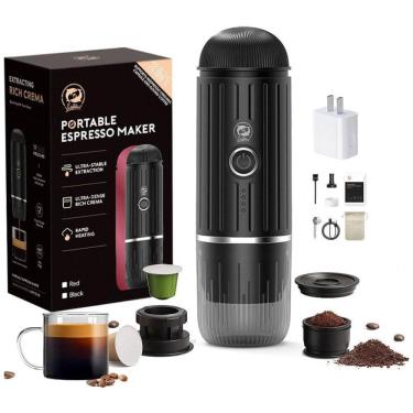 Imagem de Máquina de Café Portátil 19 Bar com Bateria Recarregável de 7500mAh para Viagens, Acampamento e Casa, 12V 120W, RECAFIMIL, Preta