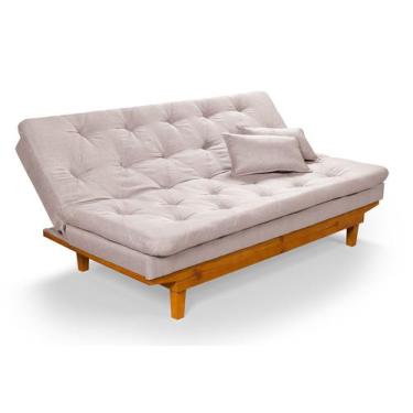 Imagem de Sofá Cama Caribe em Linho Base Madeira Essencial Estofados,  Champagne