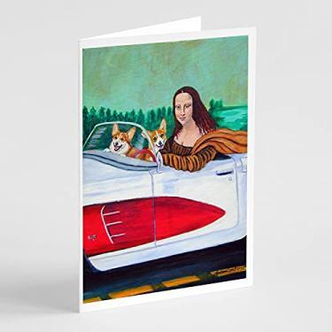 Imagem de Caroline's Treasures 7284GCA7P Mona Lisa, com cartões de felicitações e envelopes Corgi, pacote com 8, 7 x 5, multicolorido