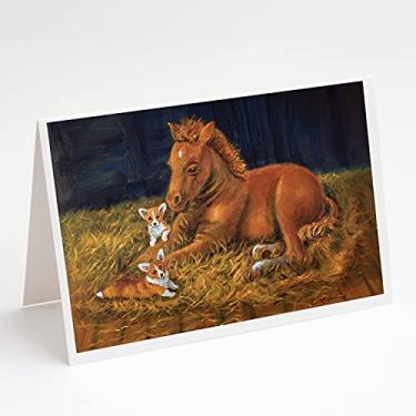 Imagem de Caroline's Treasures 7329GCA7P Corgi Sunrise com cartões de felicitações Colt e envelopes, pacote com 8, 7 x 5, multicolorido
