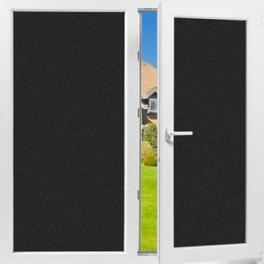 Imagem de Película de privacidade para janela de vidro fosco blackout total não adesiva estática película de tingimento para janela de casa 100% bloqueio de luz solar capa de janela preta para quarto (preto fosco, 90 cm x 2,8 m)