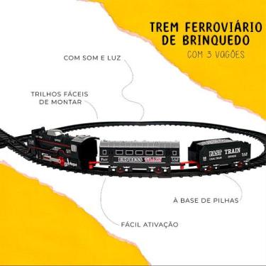 Imagem de Trem Ferroviário de Brinquedo com 3 Vagões 15 Trilhos com Som e Luz - 