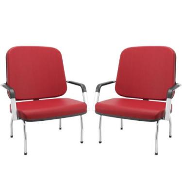 Imagem de Kit 02 Cadeiras de Escritório Recepção com Braço Fixa Cromada Magno P0