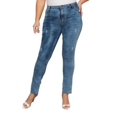 Imagem de Calça Feminina Plus Size Skinny Lavagem Estonado - SK Jeans, Azul, 52,