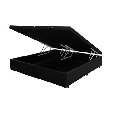 Imagem de Cama Box Baú Blindado King Bipartido King Design Sintético Preto 193x203x41