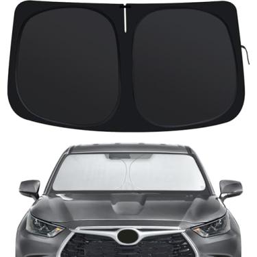 Imagem de Para-brisa para Toyota Highlander 2020-2025, persianas de janela dianteira, ajuste personalizado para Highlander, protetor solar de carro dobrável com para-sol de volante para bloquear UV manter o