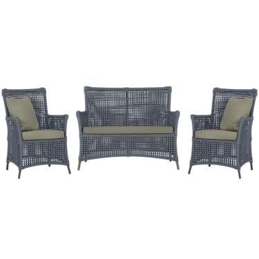 Imagem de Jogo Sofá e 2 Poltronas de Área Igapó Alumínio Pintura Marrom Corda Náutica Estofado 8 Trama