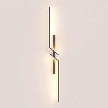 Imagem de HOSETEON Arandela de parede preta, arandela de parede linear, metal minimalista, arandelas de parede de quarto, luzes de parede de fundo de sofá,