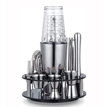 Imagem de Conjunto de coqueteleira, kit de barman de 19 peças com suporte giratório, ferramentas de barra de aço inoxidável, ferramentas profissionais de bar para casa, bar, festas