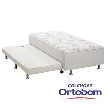 Imagem de Conjugado Solteiro com Cama Auxiliar Corino Branco 88x188x37 Ortobom