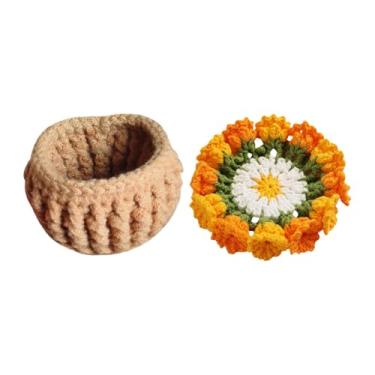Imagem de rockible Kit de crochê para iniciantes Coaster maconha kit de crochê de crochê decorativo coaster de flores de crochê artesanal para a namorada em casa, Laranja