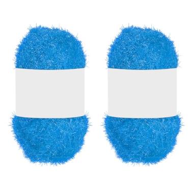 Imagem de PATIKIL 2 novelos de 100 metros, fio de poliéster brilhante Scrubbie vermelho coração de vidro para panos de prato crochê, tricô, cobertor, suéter, cachecol, chapéu, azul lago