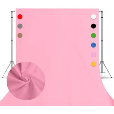 Imagem de Pano de fundo de tela rosa de 3,5 x 6,8 m para fotografia, pano de fundo de foto de poliéster para sessão de fotos, festas, vídeos e televisão pano de fundo rosa claro