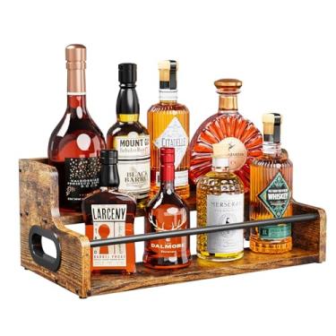Imagem de KLM Prateleira de exibição de garrafa de licor, organizador de xarope de café, rack de 2 degraus para bebidas e vinho, minibar, armário de bebidas, suporte de prateleira de bar retrô para licor,