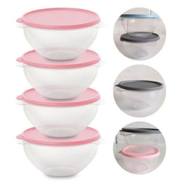 Imagem de Kit 4 Pote de Plástico Hermético 1L Marmita C/ Tampa Bowl Redondo Tije