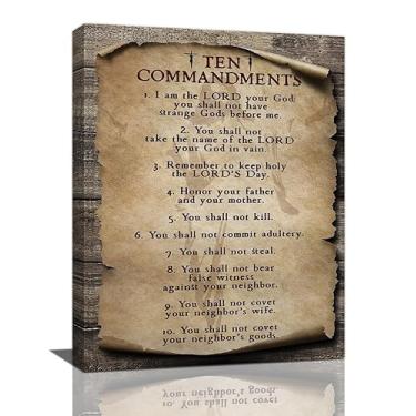 Imagem de SweetFox 10 mandamentos arte de parede vintage Jesus Dez mandamentos imagens decoração de parede verso bíblico cristão tela impressão escritura religiosa obras de arte emolduradas para sala de estar