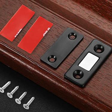 Imagem de Pacote com 10 ímãs invisíveis ultrafinos para porta de armário magnético para porta de armário com ímã adesivo para gaveta de armário de cozinha trava magnética (preto)
