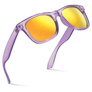 Imagem de Retro Rewind Óculos de sol espelhados coloridos neon anos 80 com armação translúcida para homens e mulheres, Lavanda translúcida | Lente laranja Revo, One size fits most