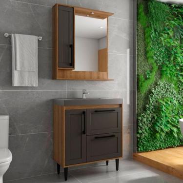 Imagem de Armário de Banheiro 80 Cm 3 Portas 1 Gaveta com Cuba Grafite/Mel 00120