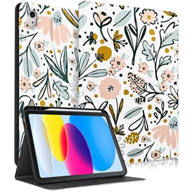 Imagem de Uppuppy Capa para Apple iPad 10ª Geração 10,9 polegadas meninas linda capa inteligente com porta-lápis flores design floral estética feminina adolescentes capas exclusivas para iPad 10 geração 2022 A2696 A2757