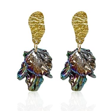 Imagem de Just Follow Brincos de pétala de flor de rosa com franja longa Boho para pendurar em resina com declaração floral e borla para mulheres e meninas, joias elegantes para presentes, Acrílico, n/c