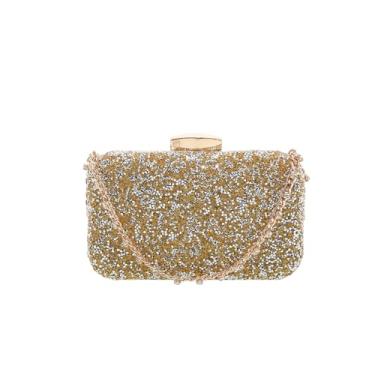 Imagem de YUHATRG Bolsa clutch feminina com strass de cristal para noivas e festas de casamento, Dourado, Small